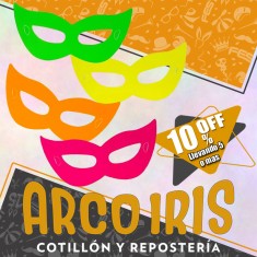 Antifaz Fluo Carton 4 X 10 +5 -10% 4 Colores Promo Por Cantidad