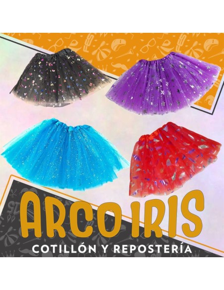Pollera Tul 30 Cm Glitter Xu - Tutu Neon Primavera San Patricio Plumas-mariposa-lunar-estrella Party Store