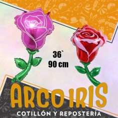 Mylar 36 Flor Rosa Metal Con Tallo Xu - 90 Cm Varios Colores Rojo-violeta-rosa Globo Metalizado Papel