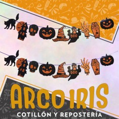 Guirnalda Halloween Varias Siluetas - Gato Calabaza Fantasma Ataud Calavera - Rondi