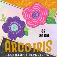 Mylar 32 Flor Metal Xu - 80 Cm Rosa/violetas Varios Colores Rojo-violeta-rosa Globo Metalizado Papel