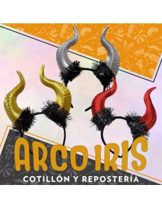 Vincha Malefica Con Lentejuelas Xu - Cuernos Halloween Dorada-plateada-roja-