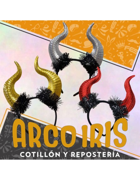 Vincha Malefica Con Lentejuelas Xu - Cuernos Halloween Dorada-plateada-roja-