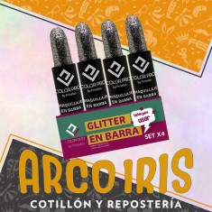 Maquillaje Barra Glitter X 4 Plata - 4 Gr Brillo Labial Halloween