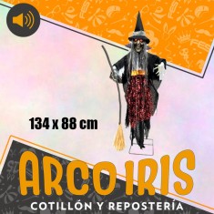 Muneco Bruja De Pie Xu - Con Escoba 134 X 88 Cm Luz Sonido Y Mueve Los Brazos Halloween Party Store