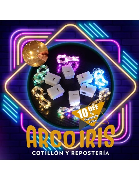 Luces En Alambre 50 Cm +10-10% Pila Reloj Incluida - Blanca-multicolor-amarilla-violeta-azul-roja-verde