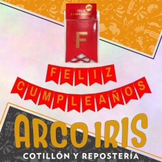 Banderin Feliz Cumpleanos Rojo Stamping Oro Dorado Party Gold Mundo