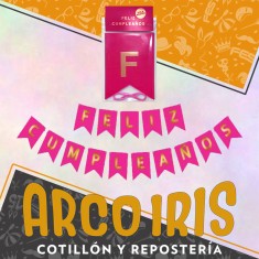 Banderin Feliz Cumpleanos Fucsia Stamping Oro Dorado Party Old Mundo