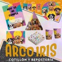 Kit Cumple Perros Color - Poster + Banderin + Adorno Torta + Gorrito + 6 Vasos + 6 Plastos + 2 Manteles + 20 Servilletas Masc