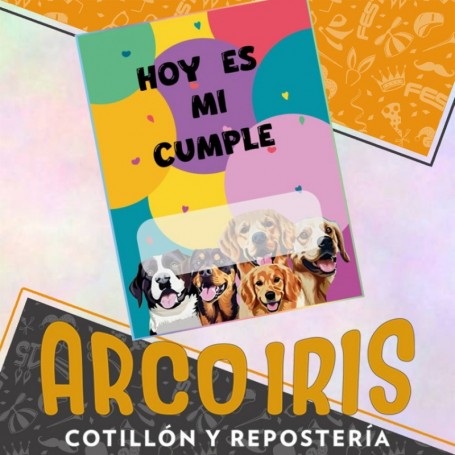 Kit Cumple Perros Color - Poster + Banderin + Adorno Torta + Gorrito + 6 Vasos + 6 Plastos + 2 Manteles + 20 Servilletas Masc