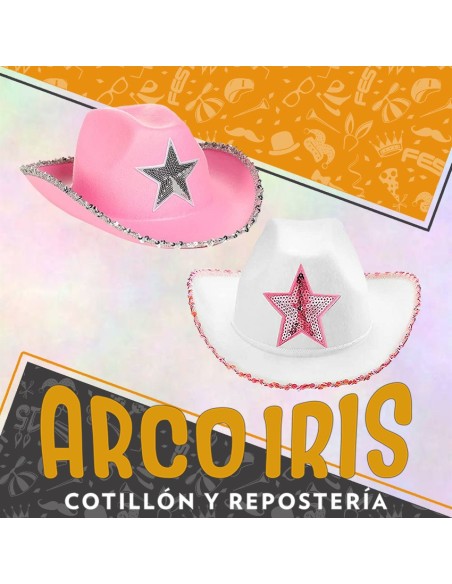 Gorro Cowboy Con Estrella Y Lentejuelas Borde - Contorno Lentejuelas Blanco-rosa