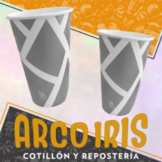 Vaso Liso Plata Rayas 12 Onzas X 8 - Polipapel Festcopack