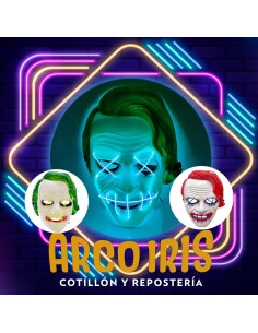 Luminoso Mascara Joker - Pelo Verde-rojo Tira De Luz Y Control 3 Efectos Halloween