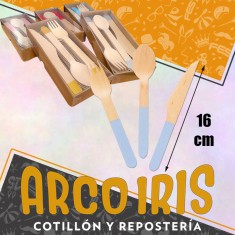 Cubiertos Set Bamboo X 24 -liquidacion- 8 Cuchillo 8 Tenedor 8 Cucharas En Caja 16 Cm Madera Varios Colores Plata-dorado-rojo