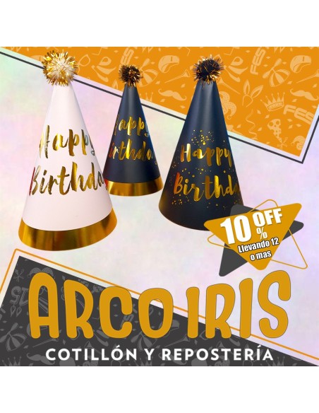 Bonete Happy Birthday Xu +12-10% - Stamping Dorado Pompon Para Armar