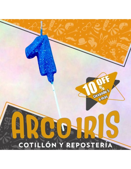 Vela Numero 1 Azul Full Gibre Con Palito Xu - Tipo Diamante - Nacional - En Bolsa Con Codigo De Barra