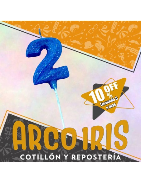 Vela Numero 2 Azul Full Gibre Con Palito Xu - Tipo Diamante - Nacional - En Bolsa Con Codigo De Barra