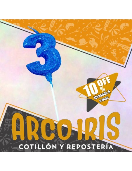 Vela Numero 3 Azul Full Gibre Con Palito Xu - Tipo Diamante - Nacional - En Bolsa Con Codigo De Barra