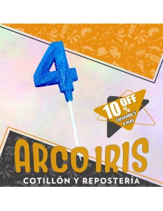 Vela Numero 4 Azul Full Gibre Con Palito Xu - Tipo Diamante - Nacional - En Bolsa Con Codigo De Barra