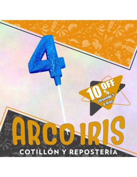 Vela Numero 4 Azul Full Gibre Con Palito Xu - Tipo Diamante - Nacional - En Bolsa Con Codigo De Barra