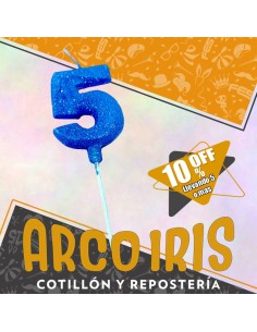 Vela Numero 5 Azul Full Gibre Con Palito Xu - Tipo Diamante - Nacional - En Bolsa Con Codigo De Barra -