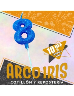 Vela Numero 8 Azul Full Gibre Con Palito Xu - Tipo Diamante - Nacional - En Bolsa Con Codigo De Barra