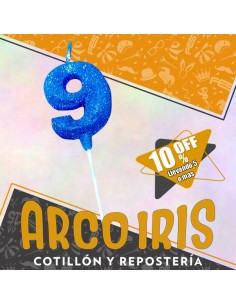 Vela Numero 9 Azul Full Gibre Con Palito Xu - Tipo Diamante - Nacional - En Bolsa Con Codigo De Barra