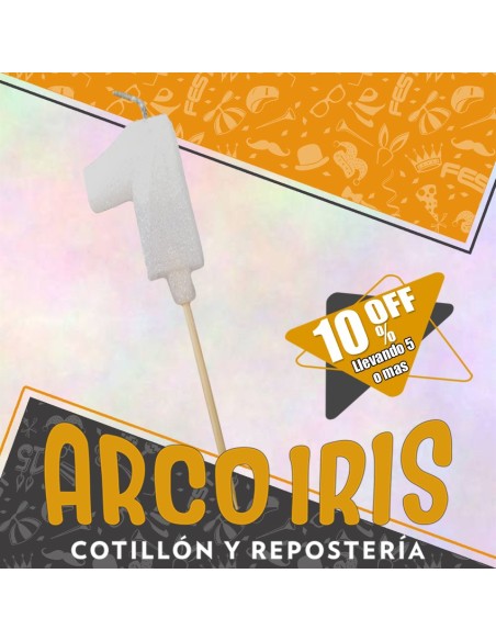 Vela Numero 1 Blanco Full Gibre Con Palito Xu - Tipo Diamante Nacional En Bolsa Con Codigo De Barra