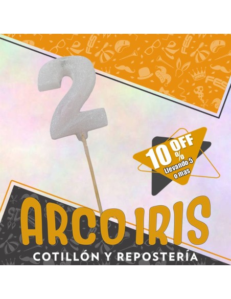 Vela Numero 2 Blanco Full Gibre Con Palito Xu - Tipo Diamante Nacional En Bolsa Con Codigo De Barra