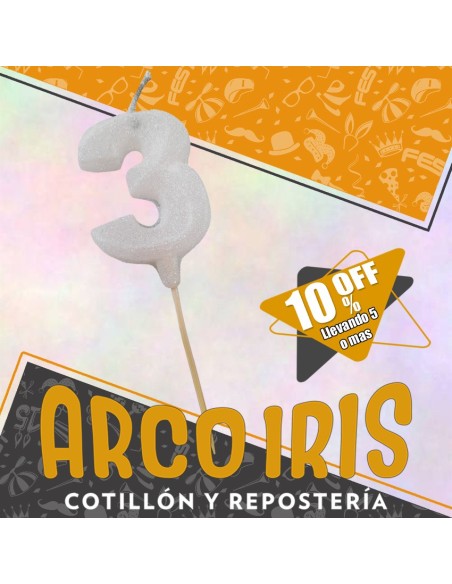 Vela Numero 3 Blanco Full Gibre Con Palito Xu - Tipo Diamante Nacional En Bolsa Con Codigo De Barra