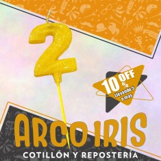 Vela Numero 2 Dorada Full Gibre Con Palito Xu - Tipo Diamante - Nacional - En Bolsa Con Codigo De Barra -