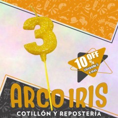 Vela Numero 3 Dorada Full Gibre Con Palito Xu - Tipo Diamante - Nacional - En Bolsa Con Codigo De Barra