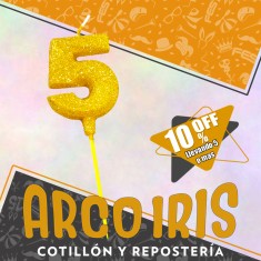 Vela Numero 5 Dorada Full Gibre Con Palito Xu - Tipo Diamante - Nacional - En Bolsa Con Codigo De Barra