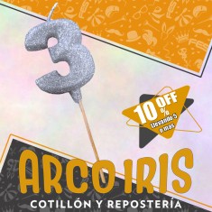 Vela Numero 3 Plata Full Gibre Con Palito Xu - Tipo Diamante - Nacional - En Bolsa Con Codigo De Barra