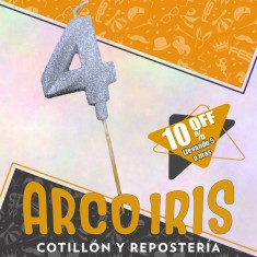 Vela Numero 4 Plata Full Gibre Con Palito Xu - Tipo Diamante - Nacional - En Bolsa Con Codigo De Barra