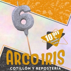 Vela Numero 6 Plata Full Gibre Con Palito Xu - Tipo Diamante - Nacional - En Bolsa Con Codigo De Barra