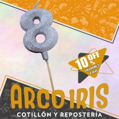 Vela Numero 8 Plata Full Gibre Con Palito Xu - Tipo Diamante - Nacional - En Bolsa Con Codigo De Barra