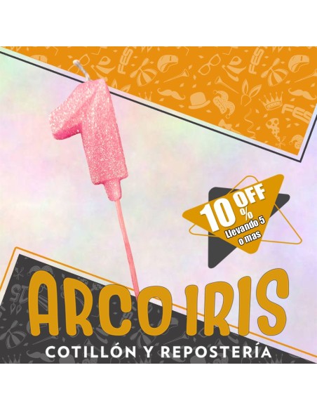 Vela Numero 1 Rosa Full Gibre Con Palito Xu - Tipo Diamante - Nacional - En Bolsa Con Codigo De Barra