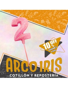 Vela Numero 2 Rosa Full Gibre Con Palito Xu - Tipo Diamante - Nacional - En Bolsa Con Codigo De Barra