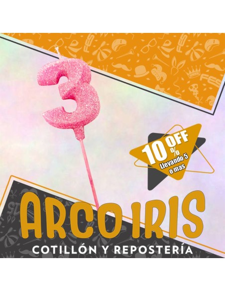 Vela Numero 3 Rosa Full Gibre Con Palito Xu - Tipo Diamante - Nacional - En Bolsa Con Codigo De Barra