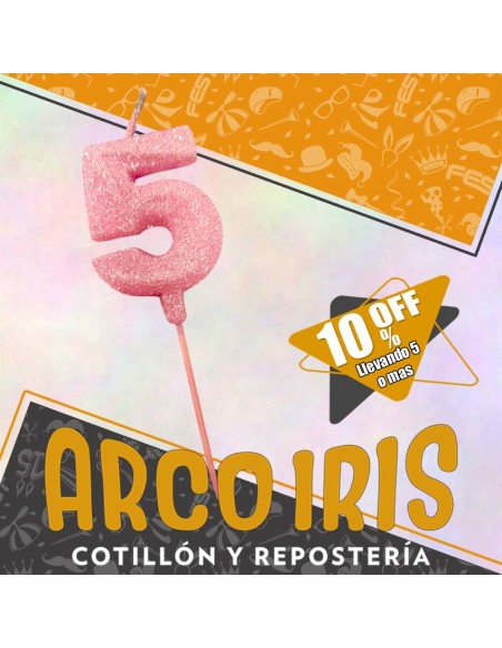 Vela Numero 5 Rosa Full Gibre Con Palito Xu - Tipo Diamante - Nacional - En Bolsa Con Codigo De Barra