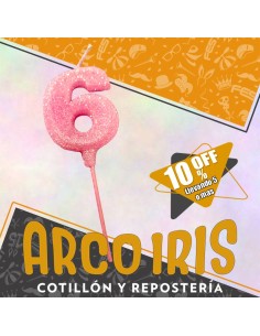 Vela Numero 6 Rosa Full Gibre Con Palito Xu - Tipo Diamante - Nacional - En Bolsa Con Codigo De Barra