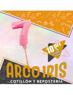 Vela Numero 7 Rosa Full Gibre Con Palito Xu - Tipo Diamante - Nacional - En Bolsa Con Codigo De Barra