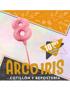 Vela Numero 8 Rosa Full Gibre Con Palito Xu - Tipo Diamante - Nacional - En Bolsa Con Codigo De Barra