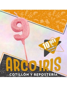 Vela Numero 9 Rosa Full Gibre Con Palito Xu - Tipo Diamante - Nacional - En Bolsa Con Codigo De Barra
