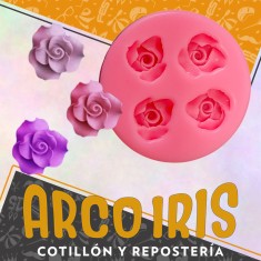 Silicona Molde Flor Mini Rosa 4 Flores Rosa Redonda 7 Cm
