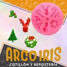 Silicona Molde Navidad 9 Cavidad Dulce/reno/muerdago/pinito Rosa Redonda 8 Cm-silicona Rosa-