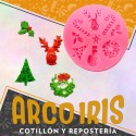 Silicona Molde Navidad 9 Cavidad Dulce/reno/muerdago/pinito Rosa Redonda 8 Cm