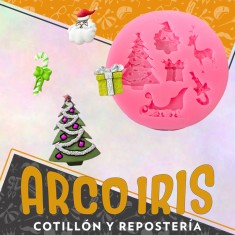 Silicona Molde Navidad 6 Cavidad Dulce/reno/muerdago/pinito/trineo Rosa Redonda 7 Cm