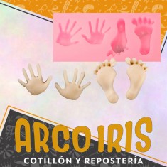 Silicona Molde Manos Y Pies - 4 Cavidades - Silicona Rosa En Forma Rectangular 6.5 X 3 Cm